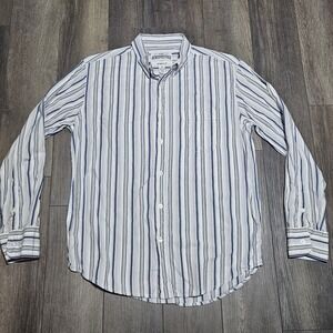 Aeropostale Shirt Mens M Classic Long Sleeve Button Up Collar Striped Blue White